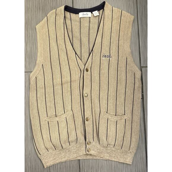 Vintage Izod Mens Golf Cardigan Sweater Button Down Vneck Vest Large Grandpa - Picture 1 of 4